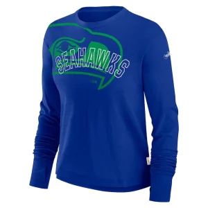 Seattle seahawks nike womens layered logo cropped long sleeve fashion t shirt Royal S