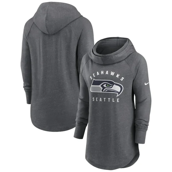 Seattle seahawks nike womens raglan funnel neck pullover hoodie Heather charcoal