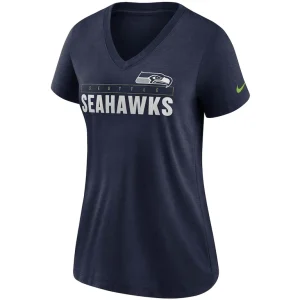 Seattle seahawks nike womens team name logo v neck tri blend t shirt College navy S