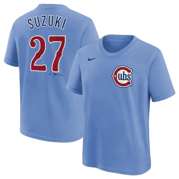 Seiya suzuki chicago cubs nike youth player name number t shirt Baby blue