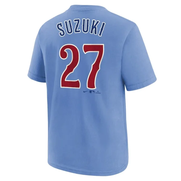 Seiya suzuki chicago cubs nike youth player name number t shirt Baby blue Yth L