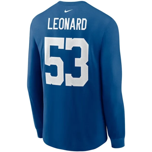 Shaquille leonard indianapolis colts nike player name number long sleeve t shirt Royal L