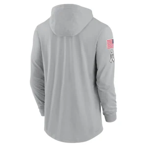 Tampa bay buccaneers nike 2024 salute to service lightweight performance long sleeve hooded t shirt Gray L