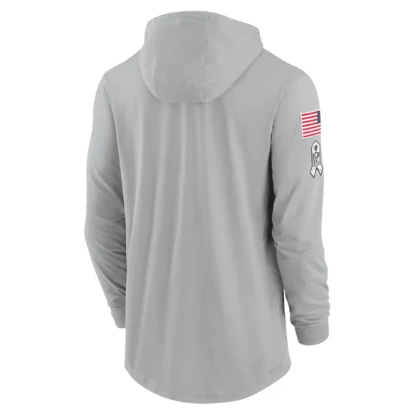Tampa bay buccaneers nike 2024 salute to service lightweight performance long sleeve hooded t shirt Gray L