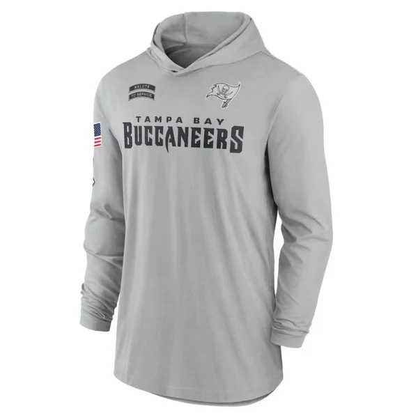 Tampa bay buccaneers nike 2024 salute to service lightweight performance long sleeve hooded t shirt Gray M