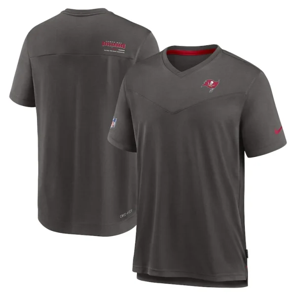Tampa bay buccaneers nike sideline coach chevron lock up logo v neck performance t shirt pewter Multi