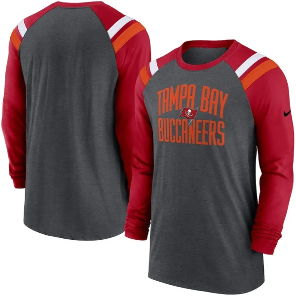 Tampa bay buccaneers nike tri blend raglan athletic long sleeve fashion t shirt Heathered charcoalred