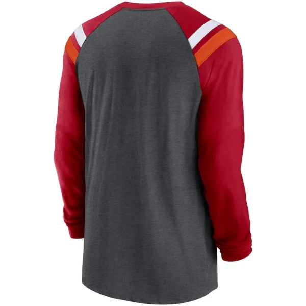 Tampa bay buccaneers nike tri blend raglan athletic long sleeve fashion t shirt Heathered charcoalred L
