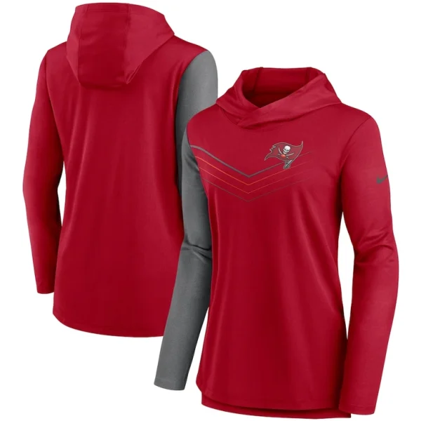 Tampa bay buccaneers nike womens chevron hoodie performance long sleeve t shirt Redheathered charcoal