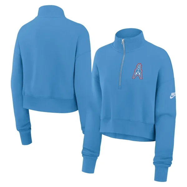 Tennessee titans nike womens rewind phoenix half zip sweatshirt Light blue