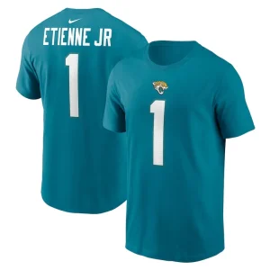 Travis etienne jacksonville jaguars nike player name number t shirt Teal