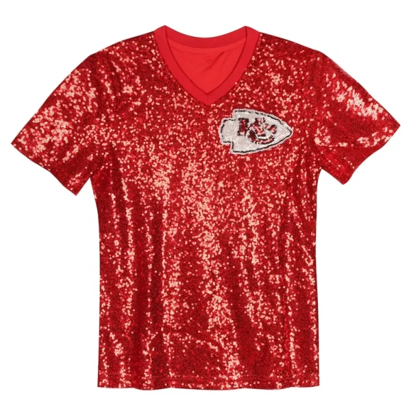 Travis kelce kansas city chiefs girls youth sequin v neck fashion jersey Red Yth M
