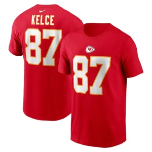 Travis kelce kansas city chiefs nike player name number t shirt Red