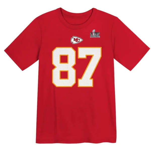 Travis kelce kansas city chiefs nike preschool super bowl lix player name number t shirt Red 56