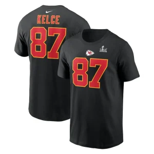 Travis kelce kansas city chiefs nike super bowl lix name number t shirt Black