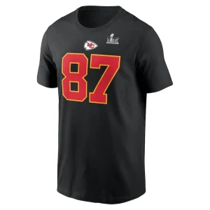 Travis kelce kansas city chiefs nike super bowl lix name number t shirt Black M