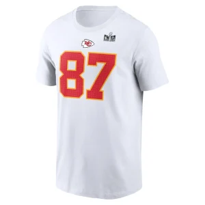 Travis kelce kansas city chiefs nike super bowl lviii patch player name number t shirt White M