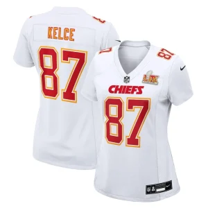 Travis kelce kansas city chiefs nike womens super bowl lix fashion game jersey Tundra white