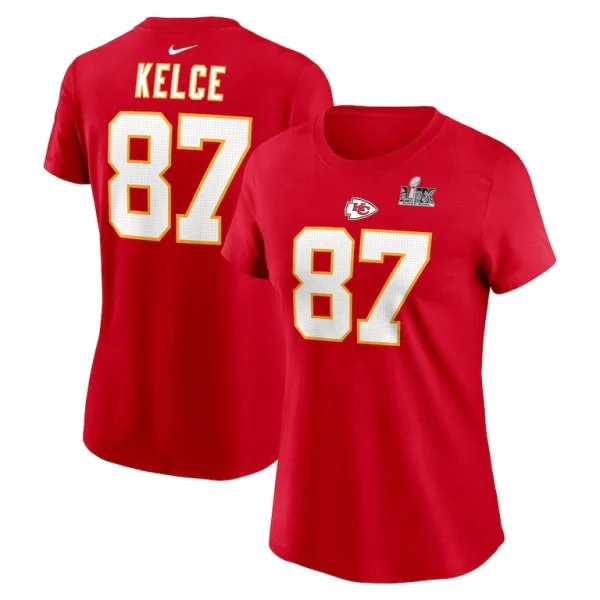 Travis kelce kansas city chiefs nike womens super bowl lix name number t shirt Red