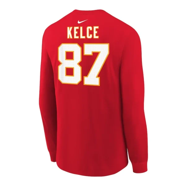 Travis kelce kansas city chiefs nike youth player name number long sleeve t shirt Red Yth L