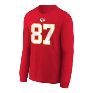 Travis kelce kansas city chiefs nike youth player name number long sleeve t shirt Red Yth M