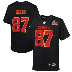 Travis kelce kansas city chiefs nike youth super bowl lix patch fashion game jersey Carbon black