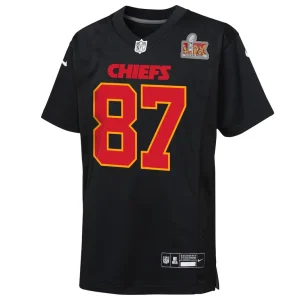 Travis kelce kansas city chiefs nike youth super bowl lix patch fashion game jersey Carbon black Yth M