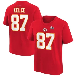Travis kelce kansas city chiefs nike youth super bowl lix player name number t shirt Red