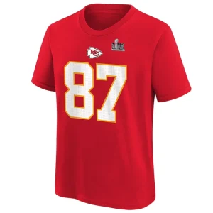Travis kelce kansas city chiefs nike youth super bowl lix player name number t shirt Red Yth M