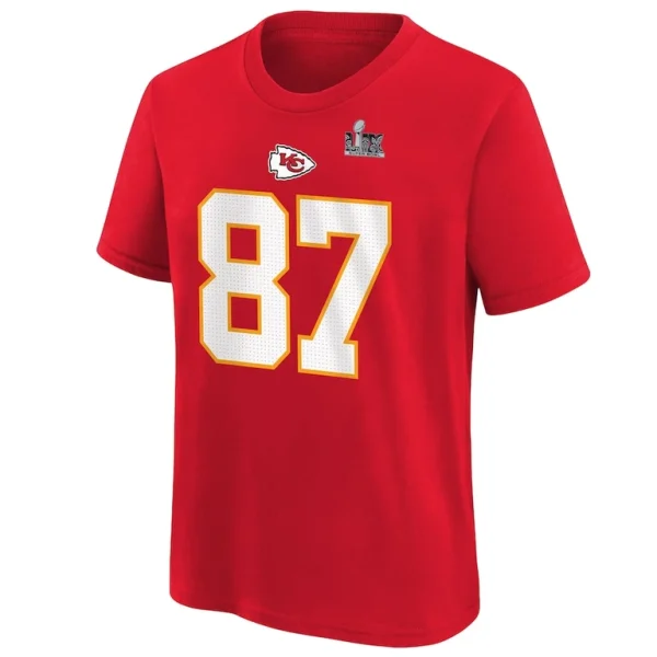 Travis kelce kansas city chiefs nike youth super bowl lix player name number t shirt Red Yth M