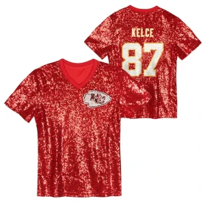 Travis kelce kansas city chiefs womens player name number v neck fashion jersey Red