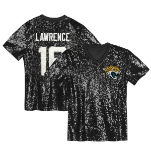 Trevor lawrence jacksonville jaguars girls youth sequin v neck fashion jersey Black
