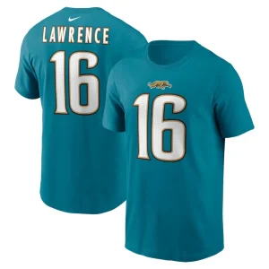 Trevor lawrence jacksonville jaguars nike throwback name number t shirt Teal