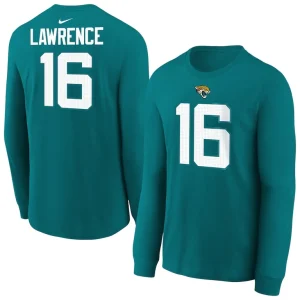 Trevor lawrence jacksonville jaguars nike youth player name number long sleeve t shirt Teal