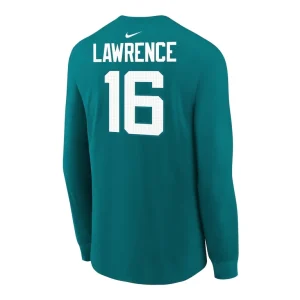 Trevor lawrence jacksonville jaguars nike youth player name number long sleeve t shirt Teal Yth L