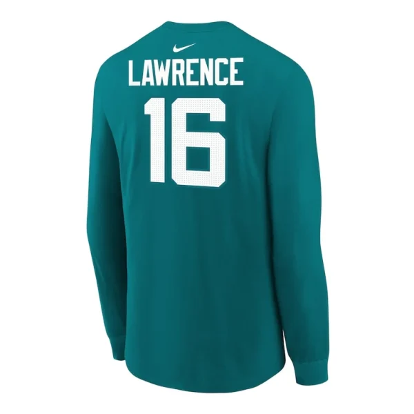 Trevor lawrence jacksonville jaguars nike youth player name number long sleeve t shirt Teal Yth L