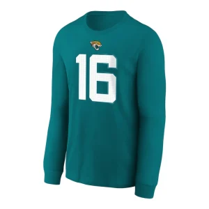 Trevor lawrence jacksonville jaguars nike youth player name number long sleeve t shirt Teal Yth M