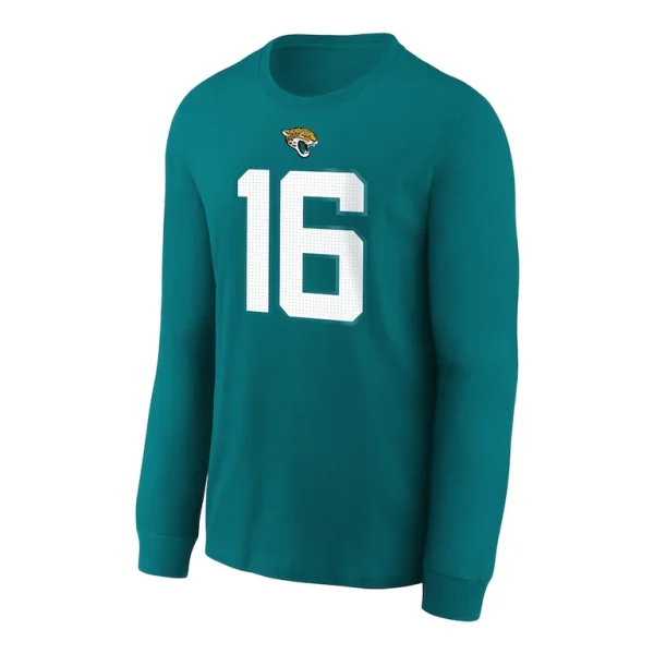 Trevor lawrence jacksonville jaguars nike youth player name number long sleeve t shirt Teal Yth M