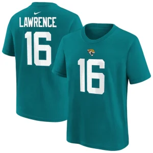 Trevor lawrence jacksonville jaguars nike youth player name number t shirt Teal