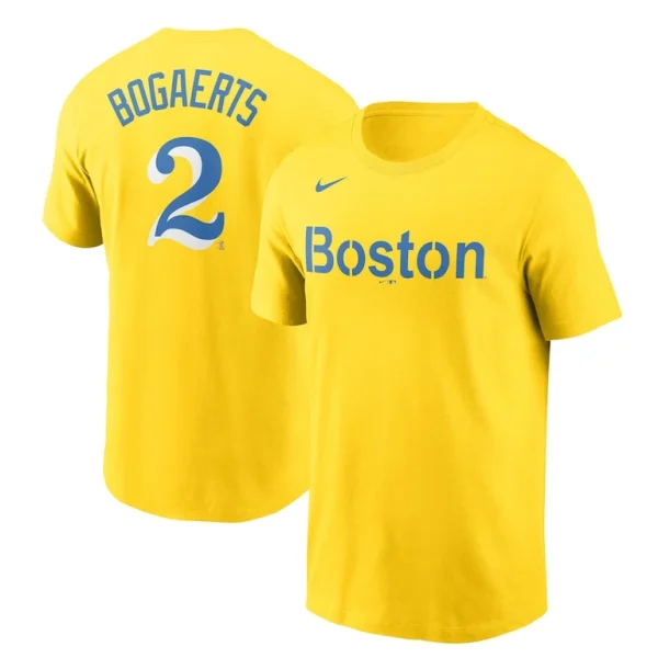 Xander bogaerts boston red sox nike city connect name number t shirt Gold