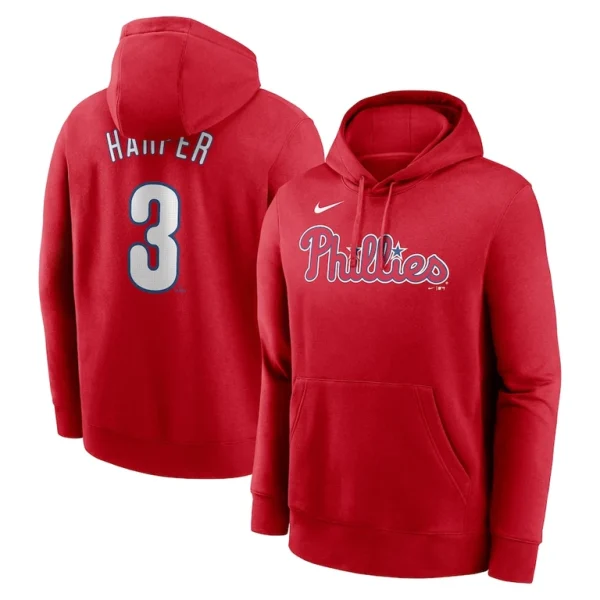 Bryce harper philadelphia phillies nike player name number club pullover hoodie Red