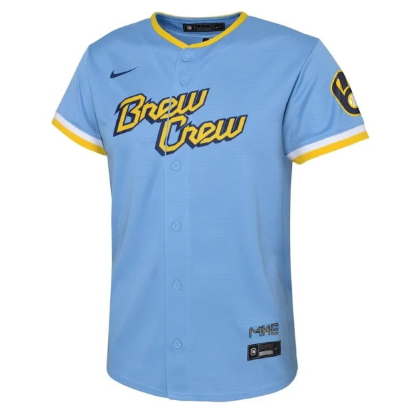 Christian yelich milwaukee brewers nike preschool city connect replica player jersey Powder blue 56