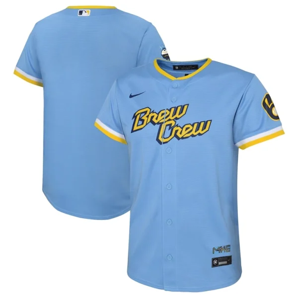 Christian yelich milwaukee brewers nike preschool city connect replica player jersey Powder blue
