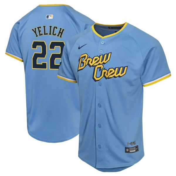 Christian yelich milwaukee brewers nike youth city connect limited player jersey Powder blue