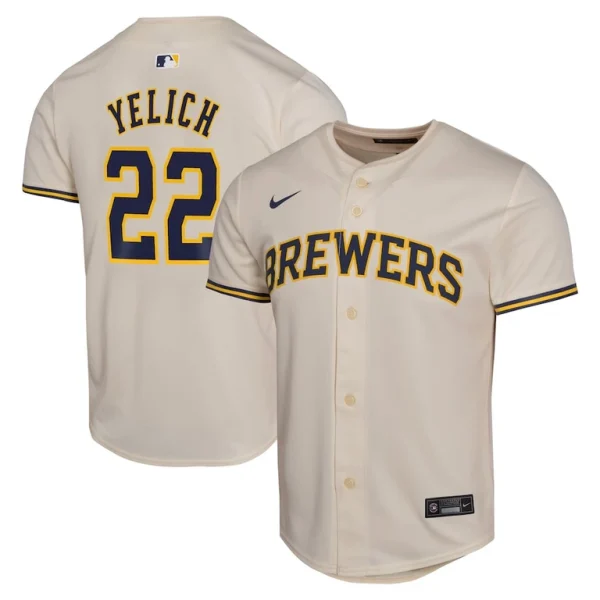Christian yelich milwaukee brewers nike youth home game player jersey Cream
