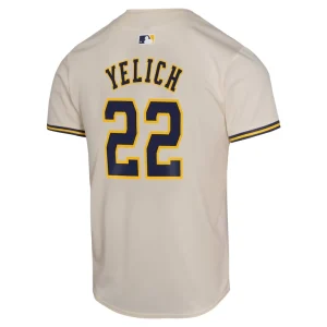 Christian yelich milwaukee brewers nike youth home game player jersey Cream Yth L