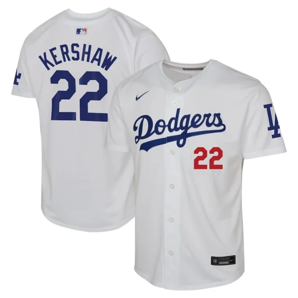 Clayton kershaw los angeles dodgers nike youth home limited jersey – white Multi