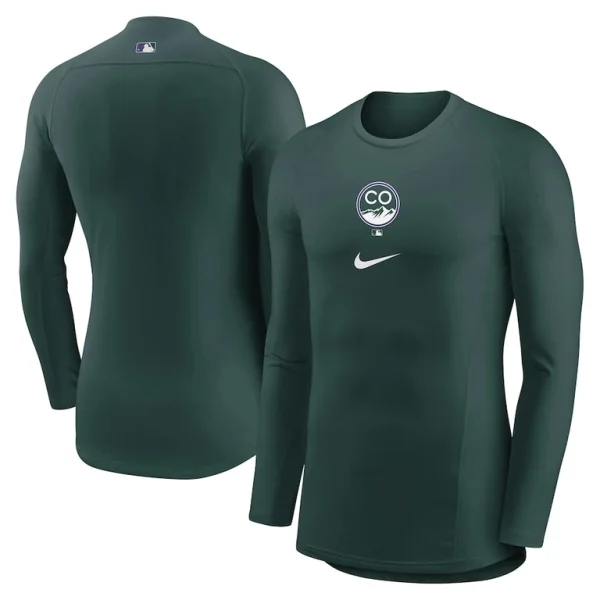 Colorado rockies nike city connect base layer raglan long sleeve performance t shirt Green