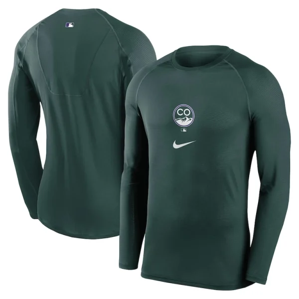 Colorado rockies nike city connect base layer raglan long sleeve performance t shirt Green