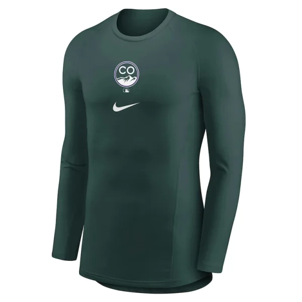 Colorado rockies nike city connect base layer raglan long sleeve performance t shirt Green M